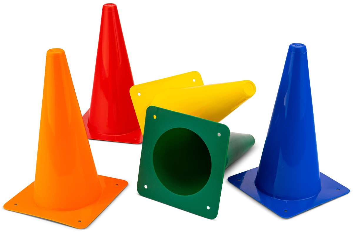 Produktbild von Vinex Minihütchen-Set – 4 Flexible Trainingshütchen, 10 Cm Hoch, Nach IAAF-Vorgaben (blau/gelb/rot)